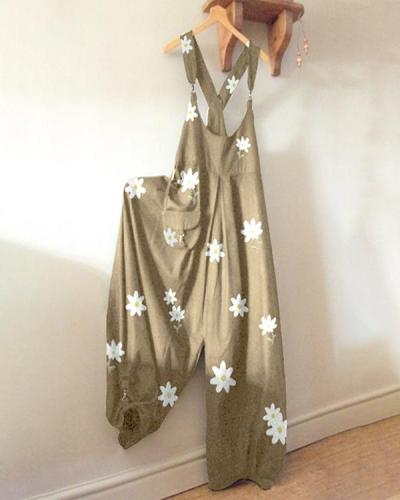 Floral Printed Casual Sleeveless Jumpsuit