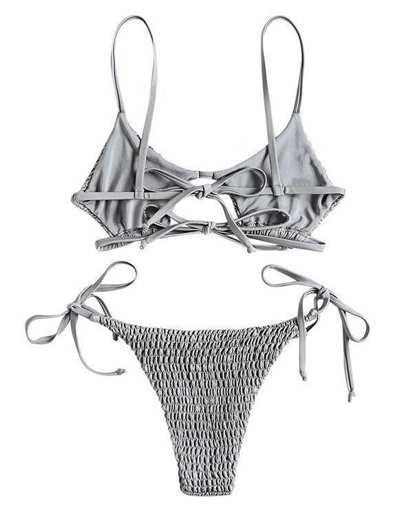 Smocked Star Top With Tie Side Bikini Set