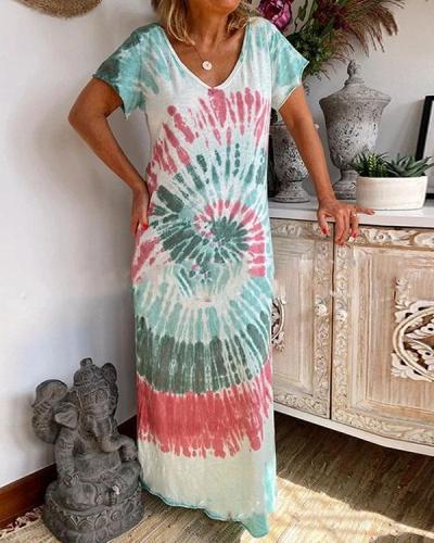 Printed Hanging Band Loose Casual Tie-dye Dress