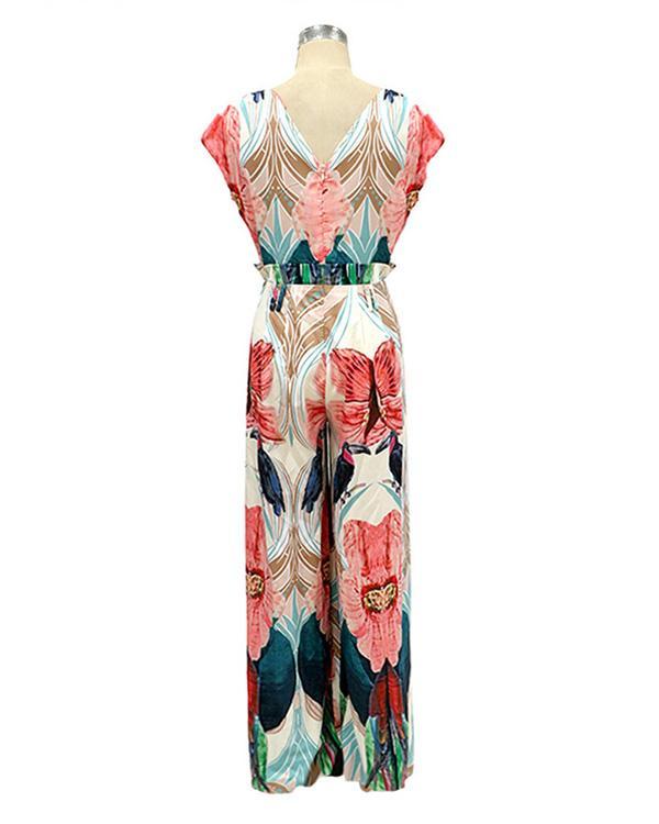 Women's Floral Print Sleeveless Vacation Jumpsuit