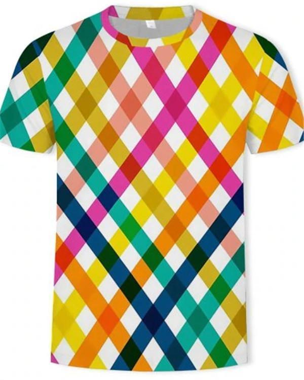 Summer Casual Color Stripe 3D Printing Men's Trend T-Shirt