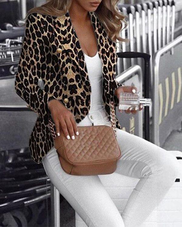 Long Sleeve Leopard Printed Blazer
