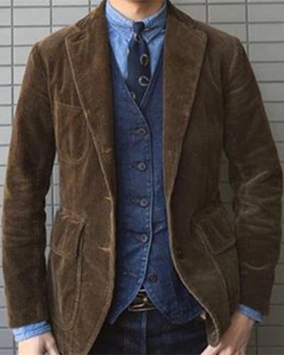 Men's Lapel Solid Color Corduroy Jacket