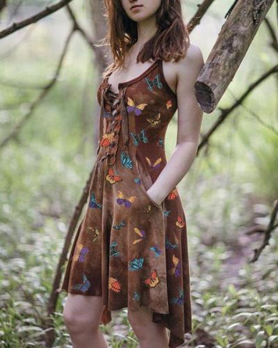 Women's Slim Irregular Butterfly Print Dress