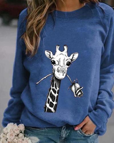 Animal Print Casual Round Neckline Sweatshirts