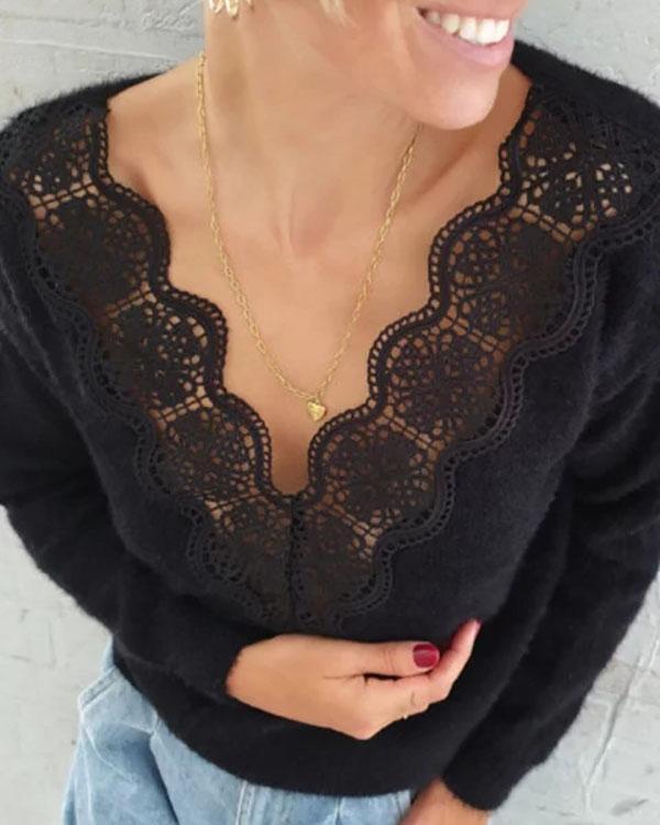 Casual Shift Floral Guipure Lace Blouse Tops