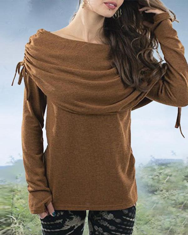 Women's Vintage Tribal Flat Shoulder Long Sleeve Pullover