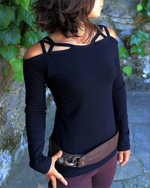 Women's Vintage Off Shoulder Crossover Long Sleeve Top