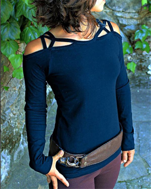 Women's Vintage Off Shoulder Crossover Long Sleeve Top