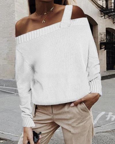Sexy Word Shoulder Solid Color Sweater