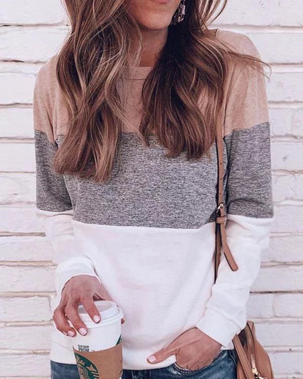 Casual Round Neck Color-clock Long Sleeve Shirt