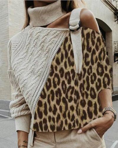Fashion Leopard Colorblock Sweater