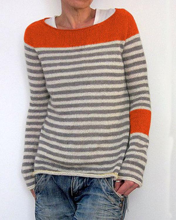 Striped Buttoned Color-block Knitted Tops Sweaters