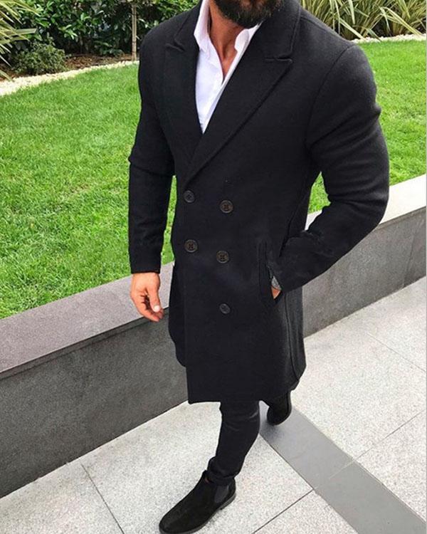 Men's Fashion Solid Color Autumn Winter Buttoned Coats