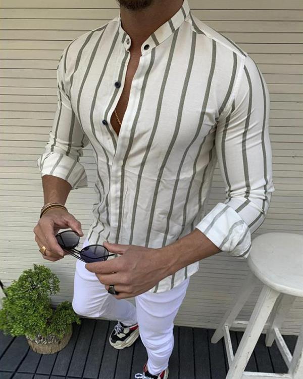 Mens Printed Stripe Patchwork Holiday Casual Shirts