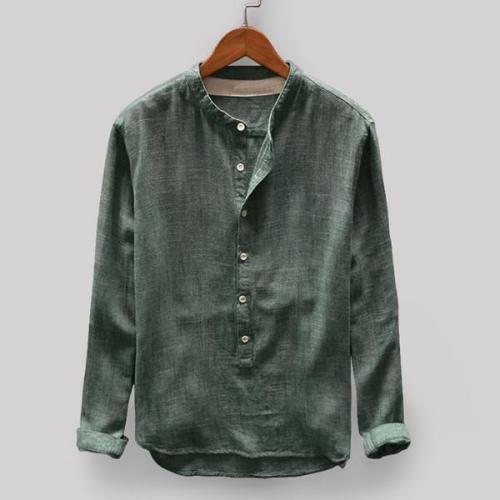 Vintage Solid Color Stand Collar Long Sleeve Loose Casual T-shirt For Men