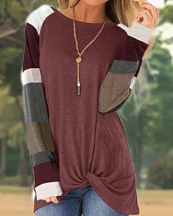 Casual Color-Block Striped Long Sleeve T-Shirts