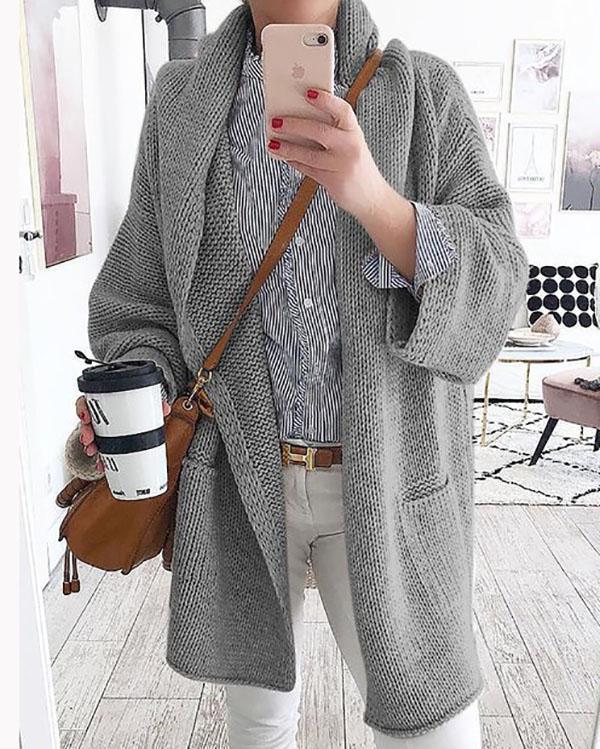 Shawl Collar Knitted Plus Size Cardigan Outerwear