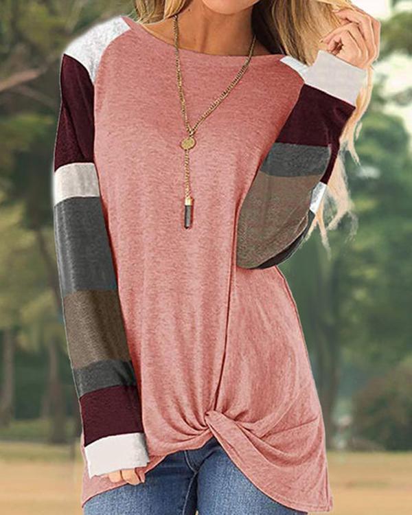 Casual Color-Block Striped Long Sleeve T-Shirts