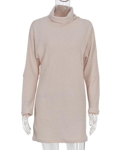 Womens Long Sleeve Casual Knitted High Collar Sweater Dress