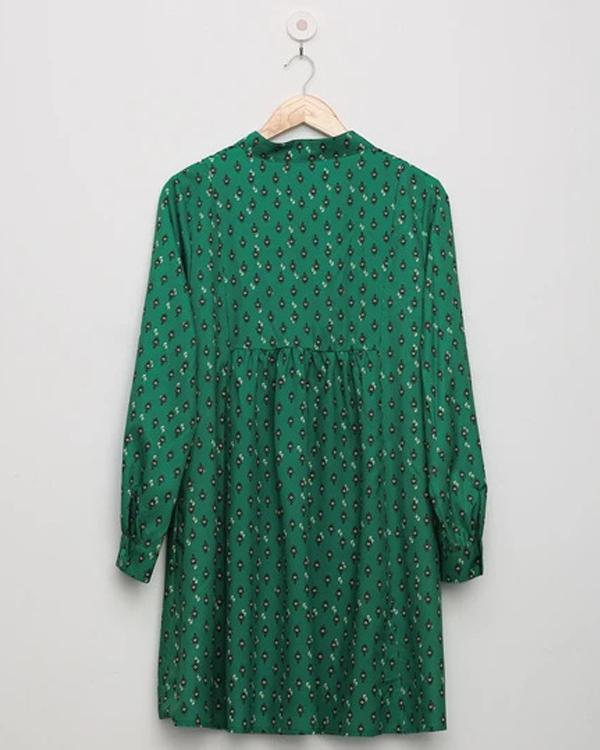Geometric Print Buttoned V-neck Vintage Paneled Pleated Midi Dress