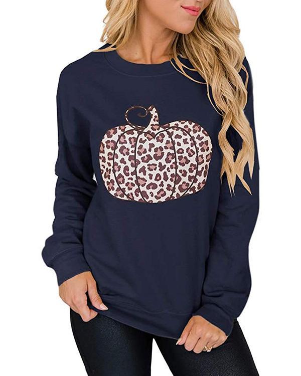 Leopard Print Pumpkin Graphic Sweatshirt