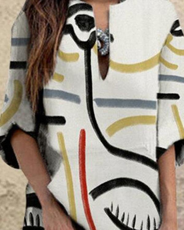 Women Fashion Face Printed Plus Size Vintage Maxi Dress
