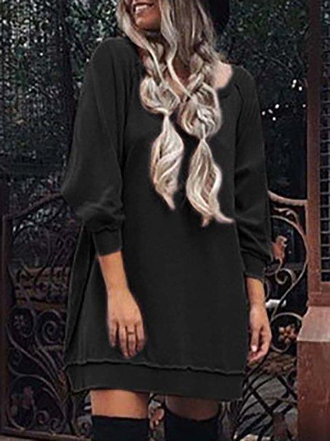 Cowl Neck Shift Women Daily Long Sleeve Casual Solid Fall Dress