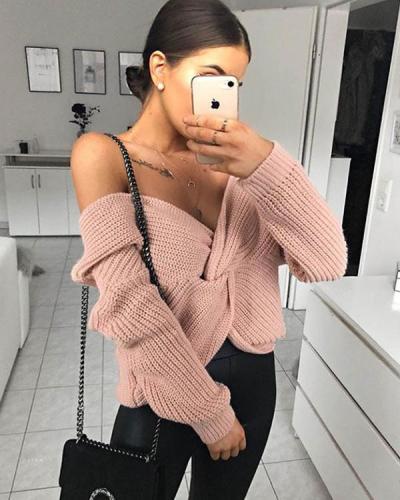 Knitted Twist V-neck Long sleeves Sweater