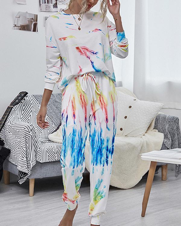Fashion Casual Printing Two-piece Long Sleeve Trouser Suit