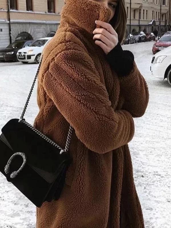 Brown Fashion Warm Fluffy Long Sleeve Teddy Bear Coats