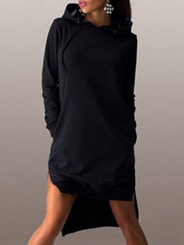 Daily Long Sleeve Hoodie Casual Shift Slit Dress