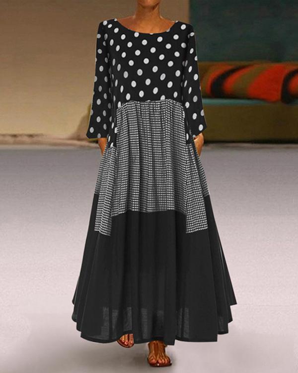 Casual Plus Size Polka Dot Round Neckline Maxi A-line Dress