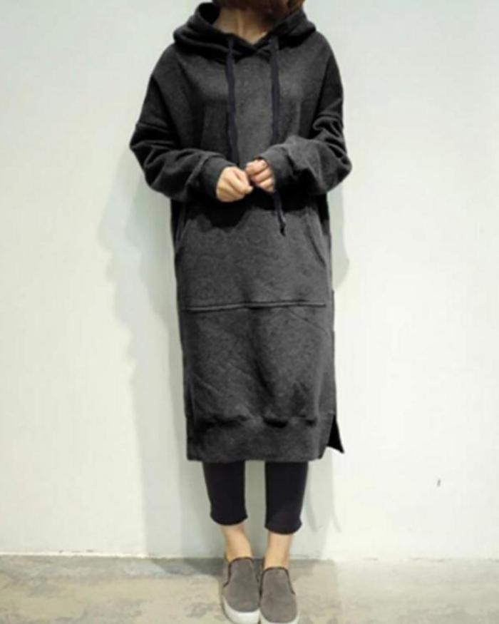 Casual Oversized Maxi Hoodies Dress with Pockets
