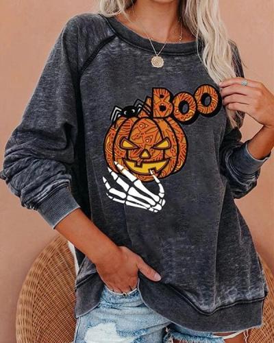 Cotton Casual Skull Pumpkin Letter Print Cozy Sweatshirt