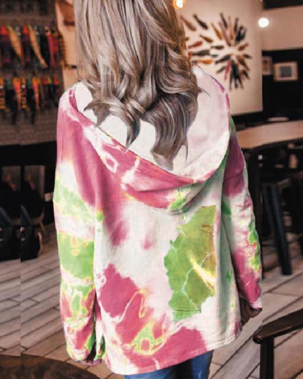 Women's Fashion Tie Dye Pocket Hoodie Sweatshirt