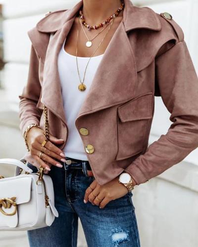 Women Fashion Lapel Collar Button Short Jackets