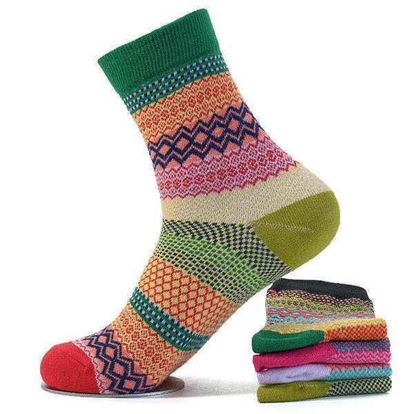 Men Women Couple Retro Cotton Striped Socks Design Multi-Color Fashion Casual Middle Tube Socks