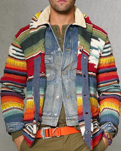 Fashion Rainbow Colorblock Knit Sweater
