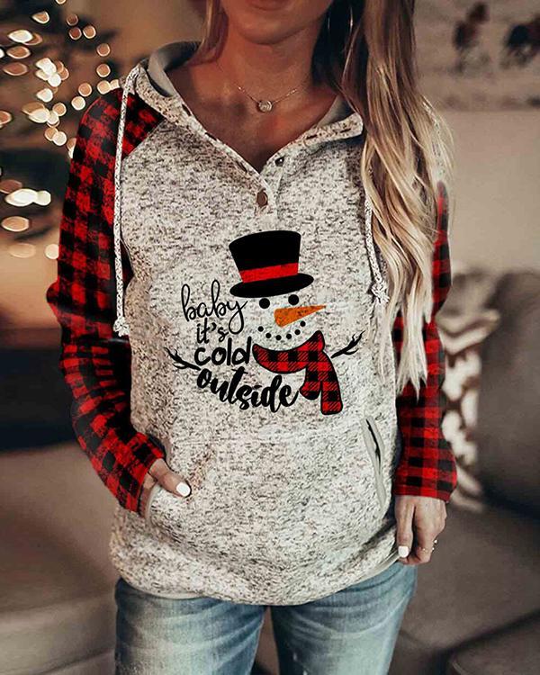 Women's Christmas Print Plaid Sleeve Sweatshirt