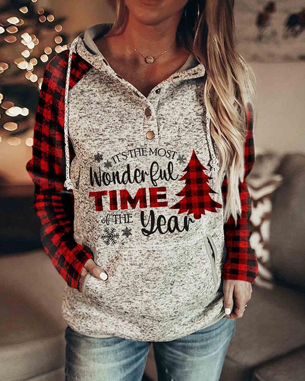 Women's Christmas Print Plaid Sleeve Sweatshirt