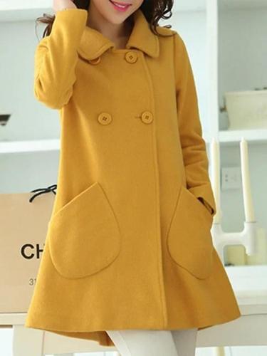 Yellow Buttoned Long Sleeve Coat