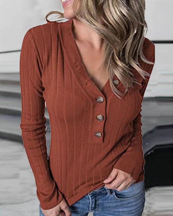 Women's Fashion Warm Ultra Stretchy Button V-neck Sweater(6 Colors)