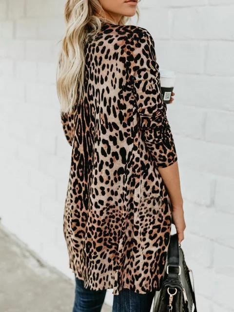 Leopard Long Sleeve Printed Knitted Leopard Print Cardigan