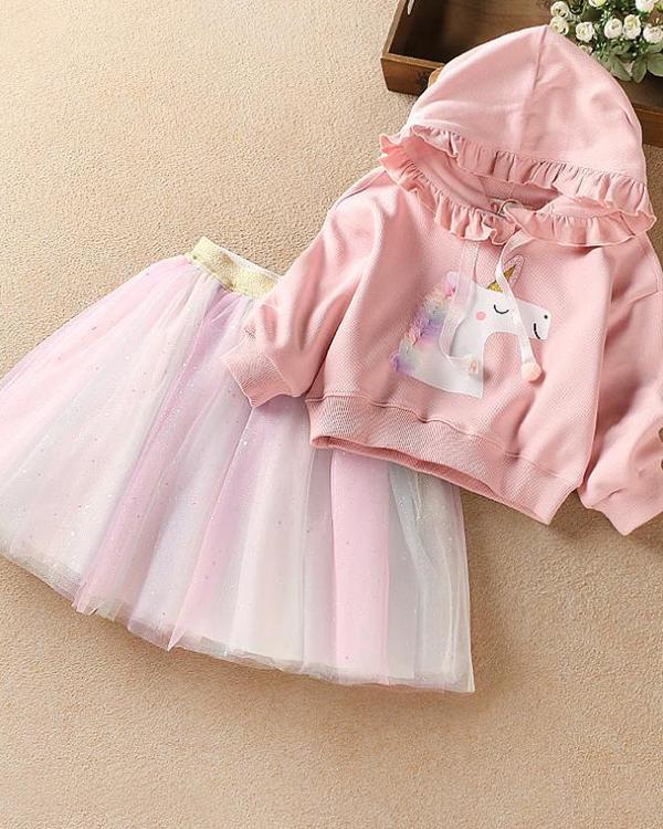 Baby / Toddler Hoodie Sweatshirt Rainbow Dress Set