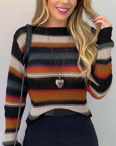Personalized Stripe Contrast Sweater Pullover