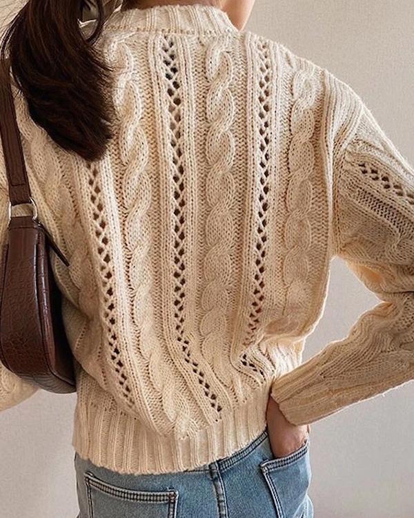 Autumn and Winter Women  Solid Color Cardigan
