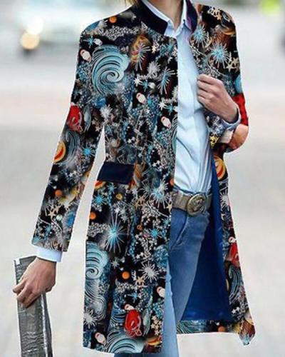Vintage Print Stand Collar Trench Coat