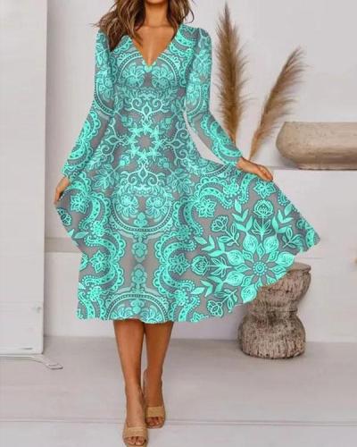 Elegant Floral V-Neckline Knee-Length X-line Dress