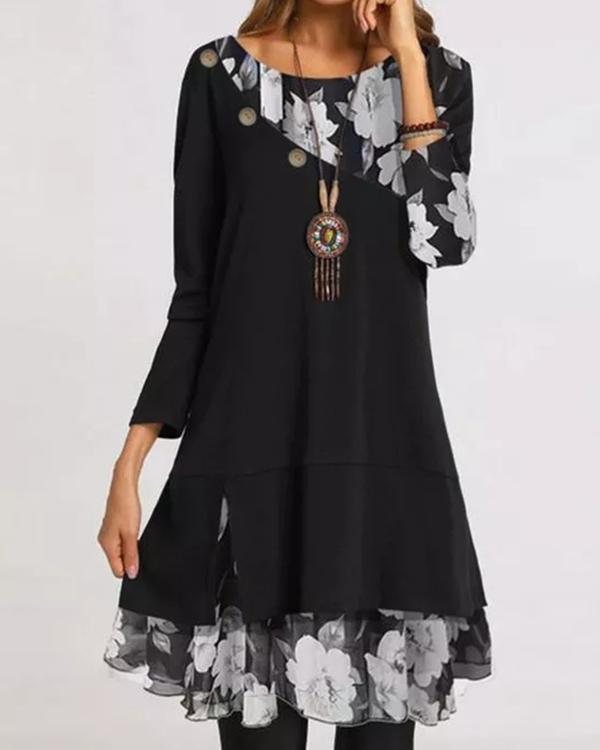 Casual Floral Round Neckline Above Knee Shift Dress